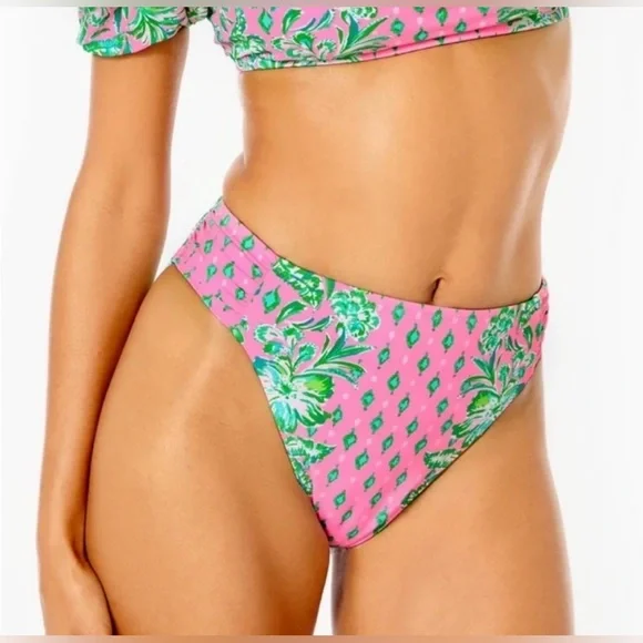 NWT Lilly Pulitzer High Waisted Clancy Bottom Pink Shandy Bikini Bottom - size 2 - Picture 1 of 9